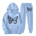 thumbnail image 1 of HSHMT Women's 2025 Fall Two Piece Women's 2 Piece Outfits Butterfly Print Hoodies Pullover Sweatshirt Sweatsuits Joggers Pants With Pockets, 1 of 5