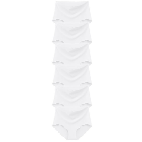HSHMT Women's 6-Pack Solid Color Mid-Waist Breathable Briefs Nylon Spandex White M