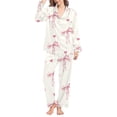 thumbnail image 1 of HSHMT Women's Satin Pajama Set Women's Winter Spring Home Leisure Valentine's Day Bow Love Loose Imitation Color Ding Pajama Sleepy Pants Set, 1 of 4