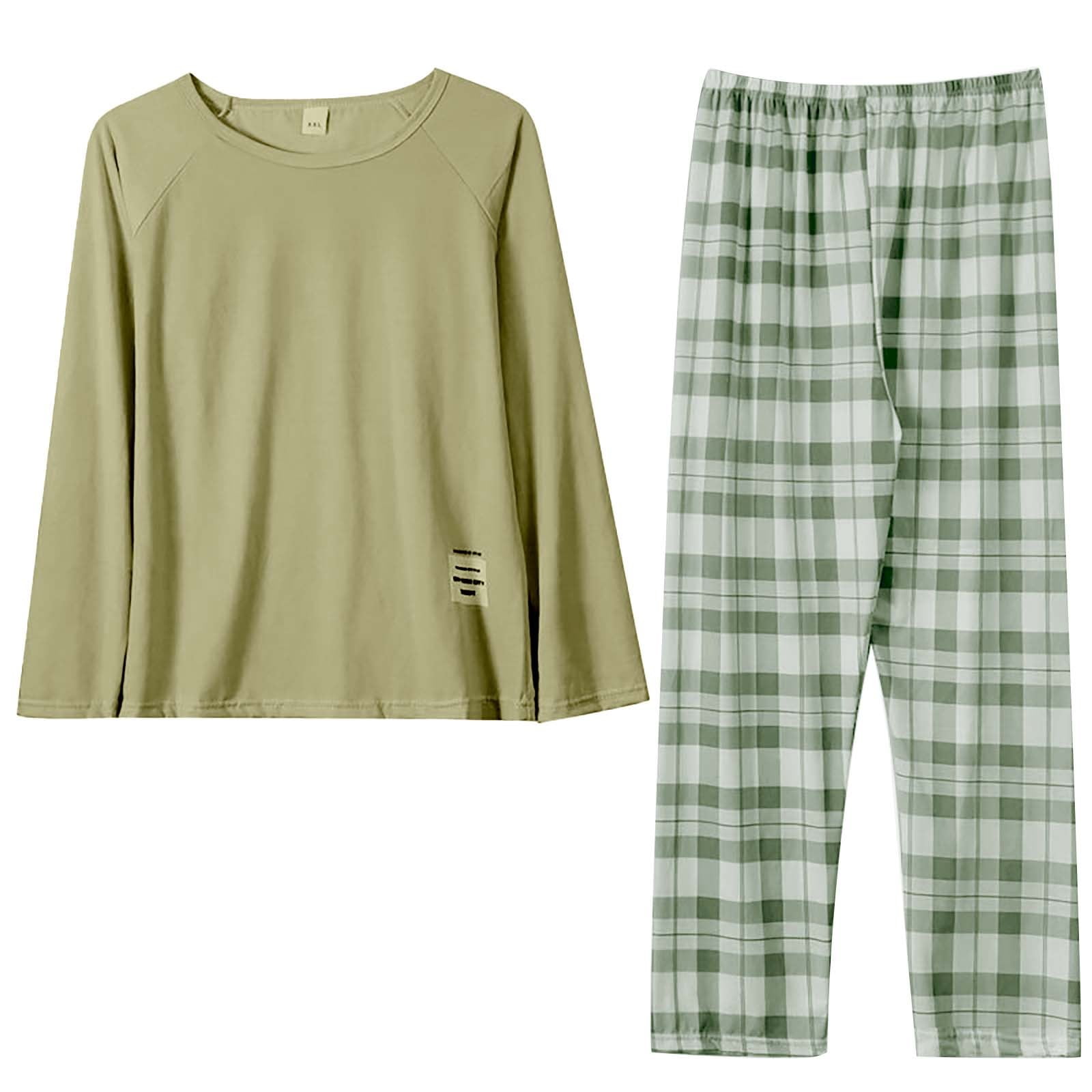 Women's Sleepwear Fall Sets For Women Casual Crewneck Plaid Pajama Tops Loose Fit 2 Loungewear Wide Leg Pants With Pocket