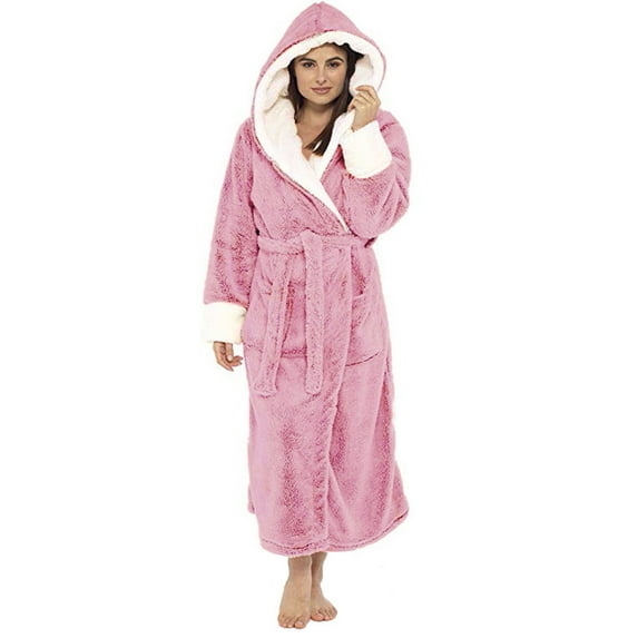 HSHMT Women's Sleepwear Women Winter Plush Lengthened Shawl Bathrobe Home Clothes Long Sleeved Robe Coat