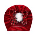 thumbnail image 1 of HSHMT Women's Winter Christmas Bow Pom-Pom Bohemian Turban Hat Soft Polyester-Spandex Blend Red hat One Size, 1 of 2
