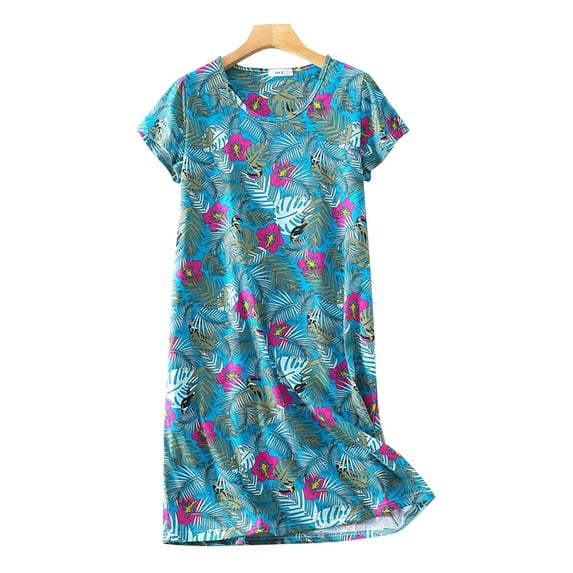 HSHMT Womens House Dress Women's Nightgown Women's Plus Size Cute Cartoon Home Clothes Knitted Cotton Sweet And Fat Short Sleeved Round Neck Pajamas