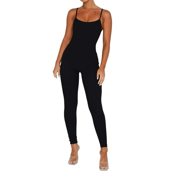 HSHMT Womens Jumpsuits Women Workout Seamless Jumpsuit Yoga Ribbed Bodycon Spaghetti Strap Leggings Romper