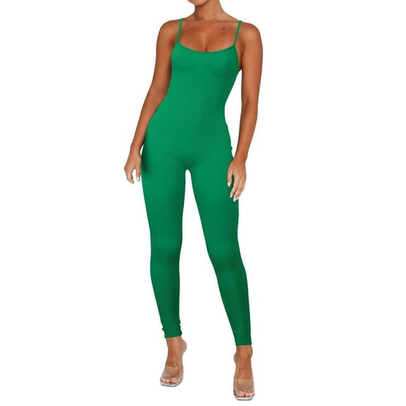 HSHMT Womens Jumpsuits Women Workout Seamless Jumpsuit Yoga Ribbed Bodycon Spaghetti Strap Leggings Romper