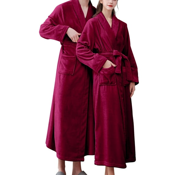 HSHMT Womens Long Robe Women'S Double Pocket Flannel Bathrobe Soft And Warm Double Faced Velvet Bathrobe Pajamas And Home Wear Bathrobe Robe