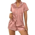 thumbnail image 1 of HSHMT Womens Pajamas Set Set For Women Short Sleeve Button Down Sleepwear Set Classic 2 Loungewear With Pockets, 1 of 4