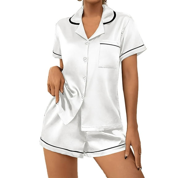 HSHMT Womens Pajamas Set Set For Women Short Sleeve Button Down Sleepwear Set Classic 2 Loungewear With Pockets
