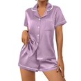 thumbnail image 1 of HSHMT Womens Pajamas Set Set For Women Short Sleeve Button Down Sleepwear Set Classic 2 Loungewear With Pockets, 1 of 4