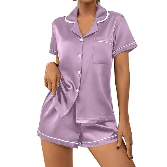 HSHMT Womens Pajamas Set Set For Women Short Sleeve Button Down Sleepwear Set Classic 2 Loungewear With Pockets