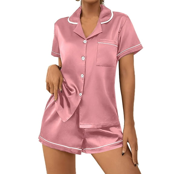 HSHMT Womens Pajamas Set Set For Women Short Sleeve Button Down Sleepwear Set Classic 2 Loungewear With Pockets