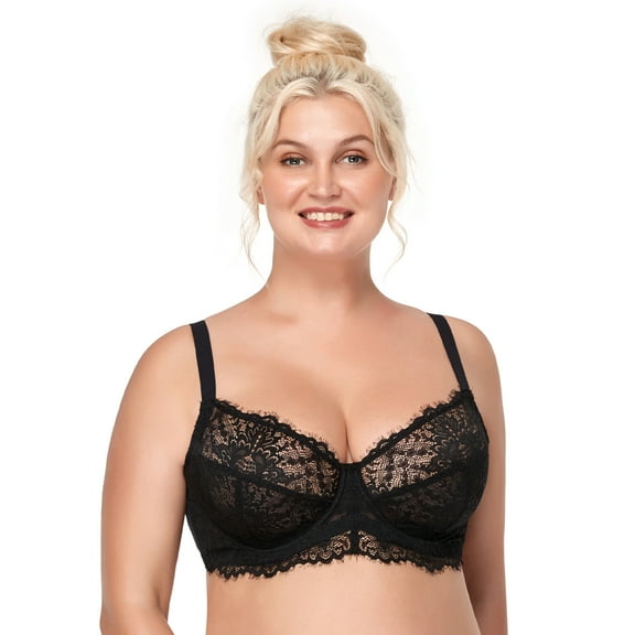 HSIA Minimizer Bra for Women - Plus Size Underwire Lace Unlined Non Padded Bra,Black,36DD