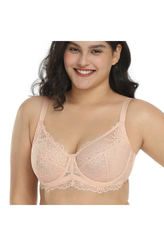 Minimizer Bra for Women - Plus Size Underwire Lace Unlined Non Padded Bra,Rose Cloud,40I