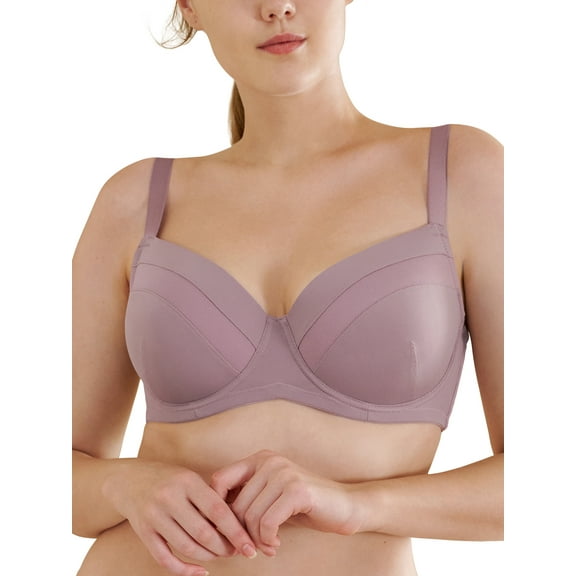 HSIA Plus Size Bra with Underwire Lightly Padded Full Figure Comfort Bra Purple 36C