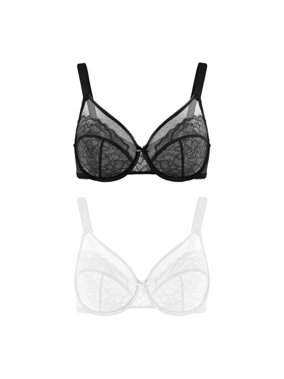 Plus Size Bras for Women Full Coverage Back Fat Underwire Minimizer Bras 2 Pack(Black+White)