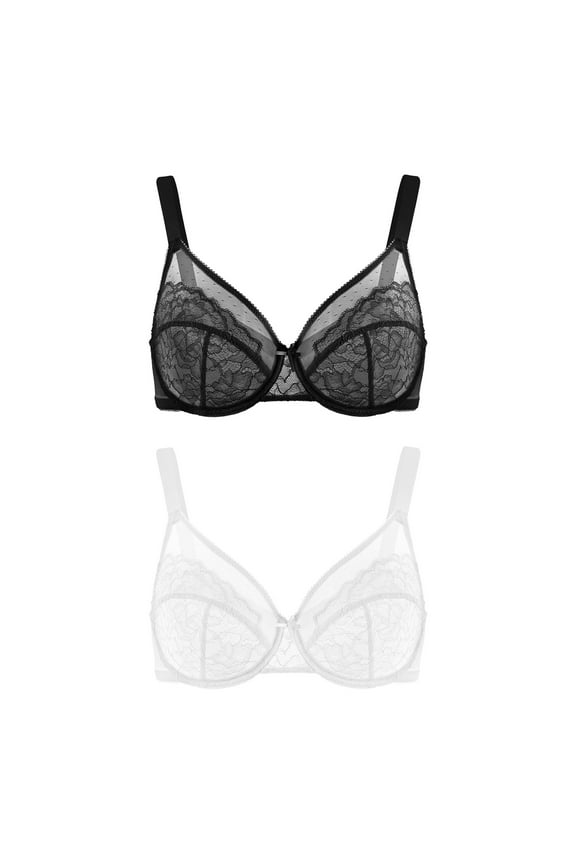 Plus Size Bras for Women Full Coverage Back Fat Underwire Minimizer Bras 2 Pack(Black+White)