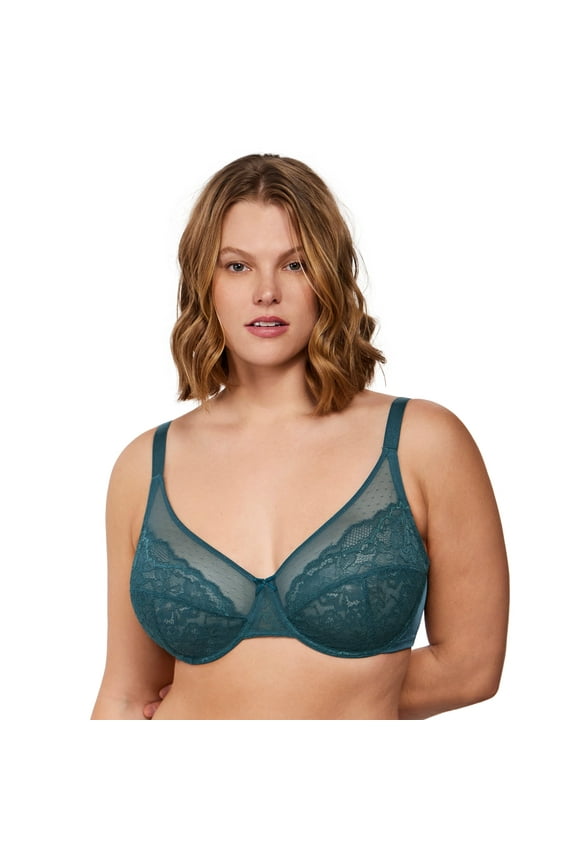 Plus Size Bras for Women Full Coverage Back Fat Underwire Unlined Bras Balsam Blue 42C