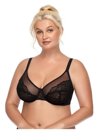 Cacique black floral lace lightly lined bra plus size 46C - $23 - From