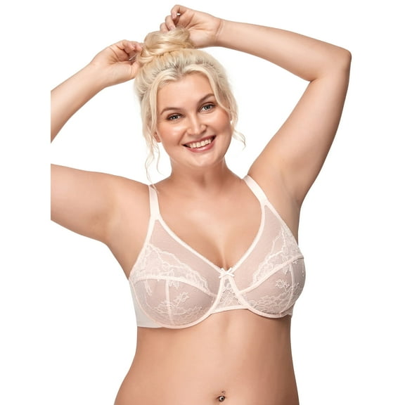 HSIA Plus Size Bras for Women Full Coverage Back Fat Underwire Unlined Bras Dusty Peach 42DDD