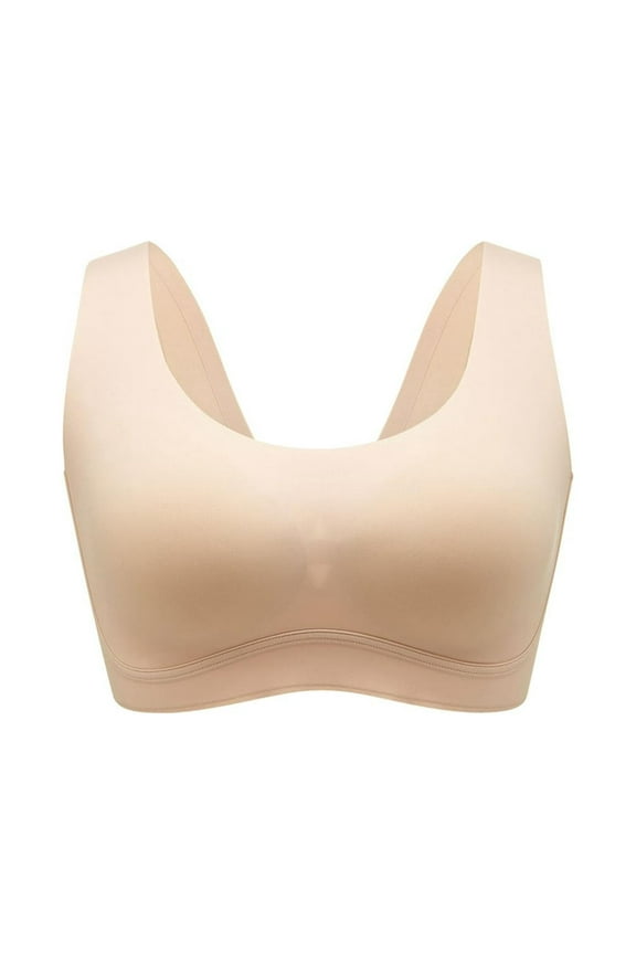Wide Strap Padded Cooling Wireless Bralette Full Coverage Bras with Seamless Stretch, Beige S