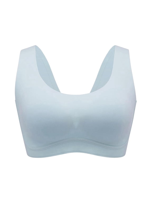 Wide Strap Padded Cooling Wireless Bralette Full Coverage Bras with Seamless Stretch, Light Blue M