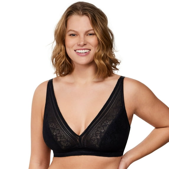 HSIA Wirefree Full Coverage Non Padded Plus Size Deep V Lace Comfortable Bra Black XL