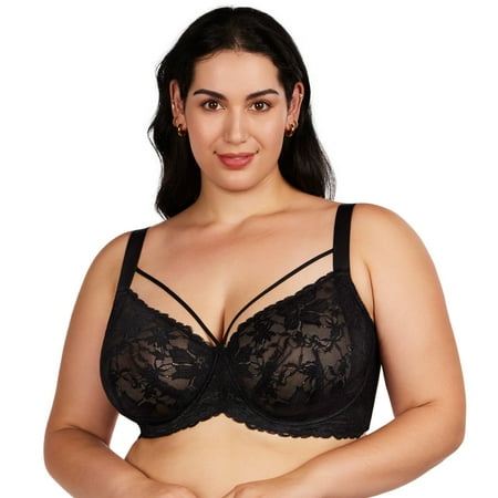 HSIA Womens Plus Size Bras Full Coverage Mesh Unlined Minimizer Bras Black 38DD