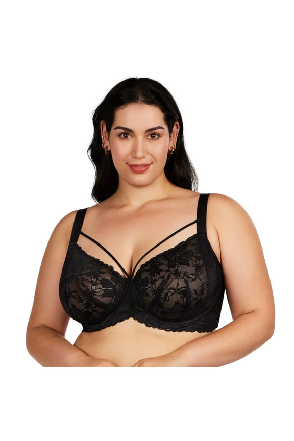 Womens Plus Size Bras Full Coverage Mesh Unlined Minimizer Bras Black 40DD