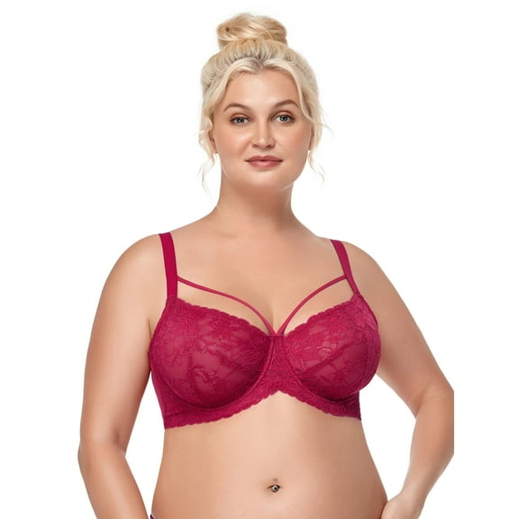HSIA Womens Plus Size Bras Full Coverage Mesh Unlined Minimizer Bras Rose Red 36H