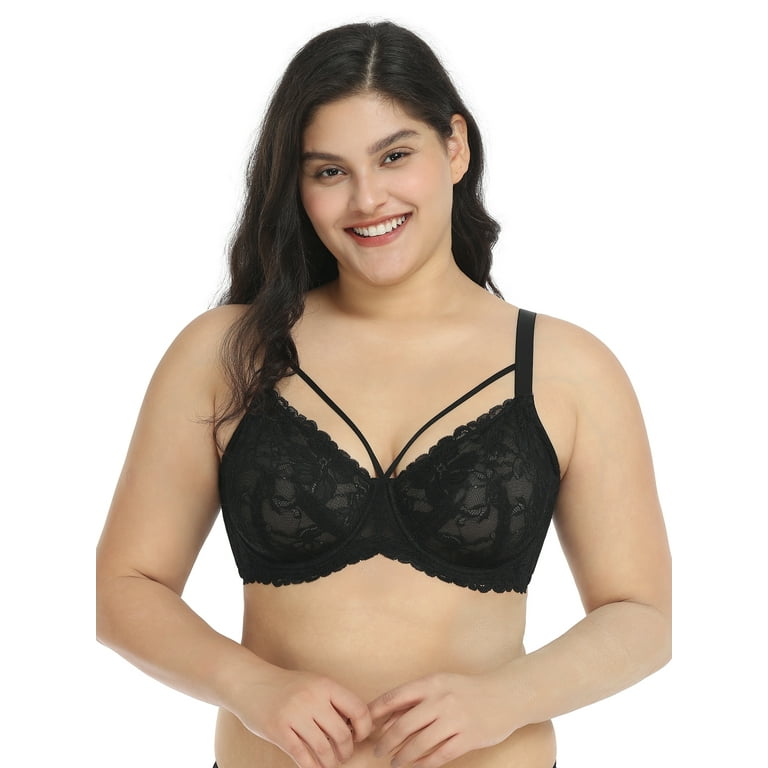 HSIA Womens Plus Size Sexy Bras Full Coverage Mesh Unlined Minimizer Bras  Black 38H