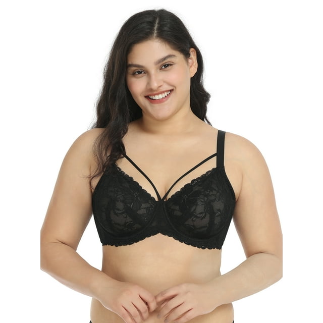 Hsia Womens Plus Size Sexy Bras Full Coverage Mesh Unlined Minimizer Bras Black 44d 2137