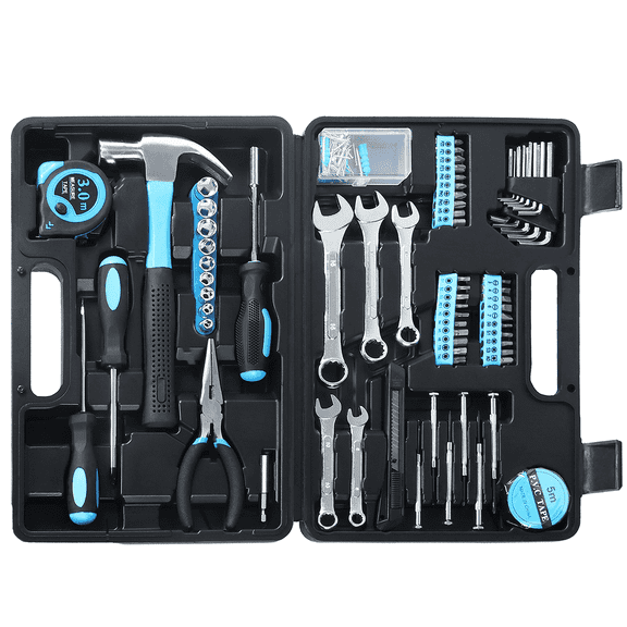 Tool Set, HSIAOLIN General Household Hand Kit with Toolbox Storage Case, Perfect for Homeowner, Office & Workshop Repairs, Blue