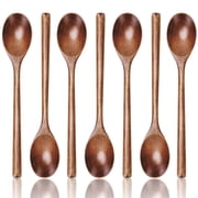 HSM 7 PCS Wooden Spoons for Cooking, 9.3 Inch Wooden Spoons for Eating Mixing Stirring Tasting Baking, Long Handle Spoons FOR Serving, Cooking Utensils Set for Sauce Soup Honey Tea Soda Dessert
