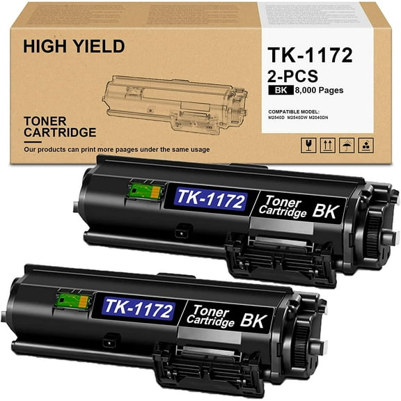 HSMQ High Yield TK-1172 TK1172 Toner Kit Replacement for Kyocera M2540d M2540dw M2040dn Toner Cartridge Printer (Black, 2-Pack), HM TK-1172-2PK