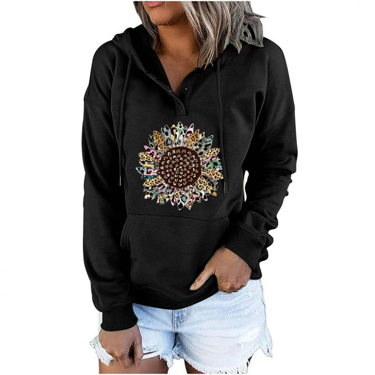 HSMQHJWE Animal Sweatshirts For Women Front Zip Hoodie Women Ladies Long Sleeve Button Sweatshirt Print Hooded Drawstring Pocket Loose Casual