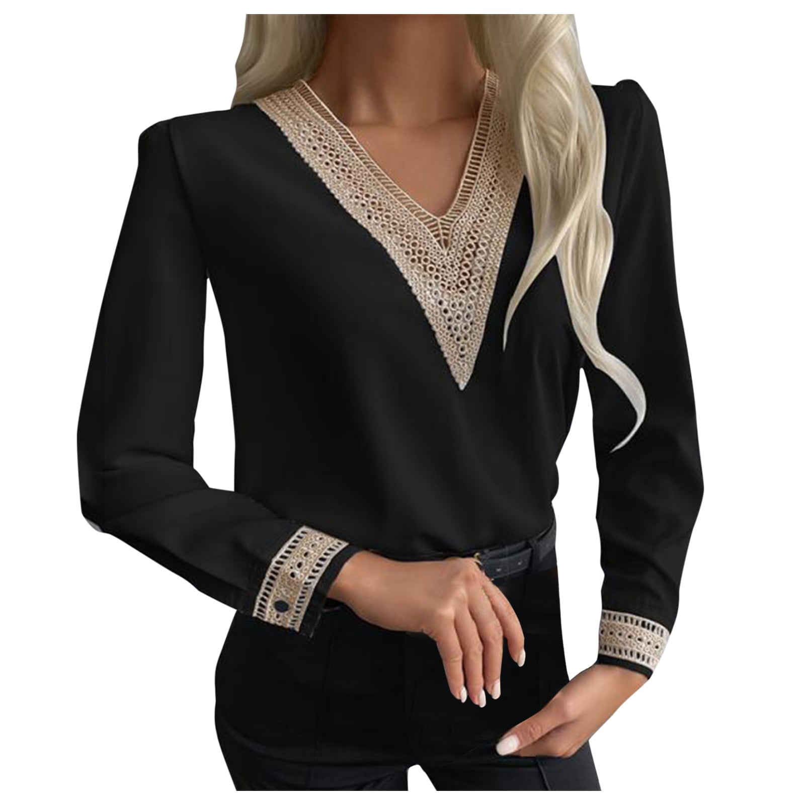 HSMQHJWE Womens Shirt Dress Ladies Tops 3/4 Sleeve Women'S Autumn And  Winter Solid Color Lace Hollow Long Sleeved Shirt Comfy Shirts 