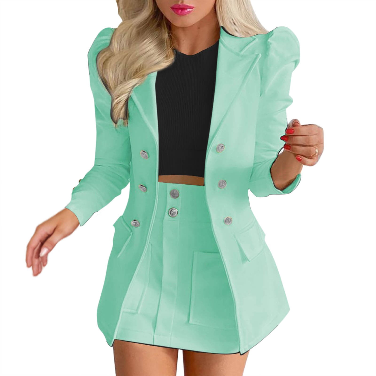 HSMQHJWE Black And White Suits Skirt Women Womens Long Sleeve Two Blazer Skirt Suit Solid Color Two Piece Express Suits Women