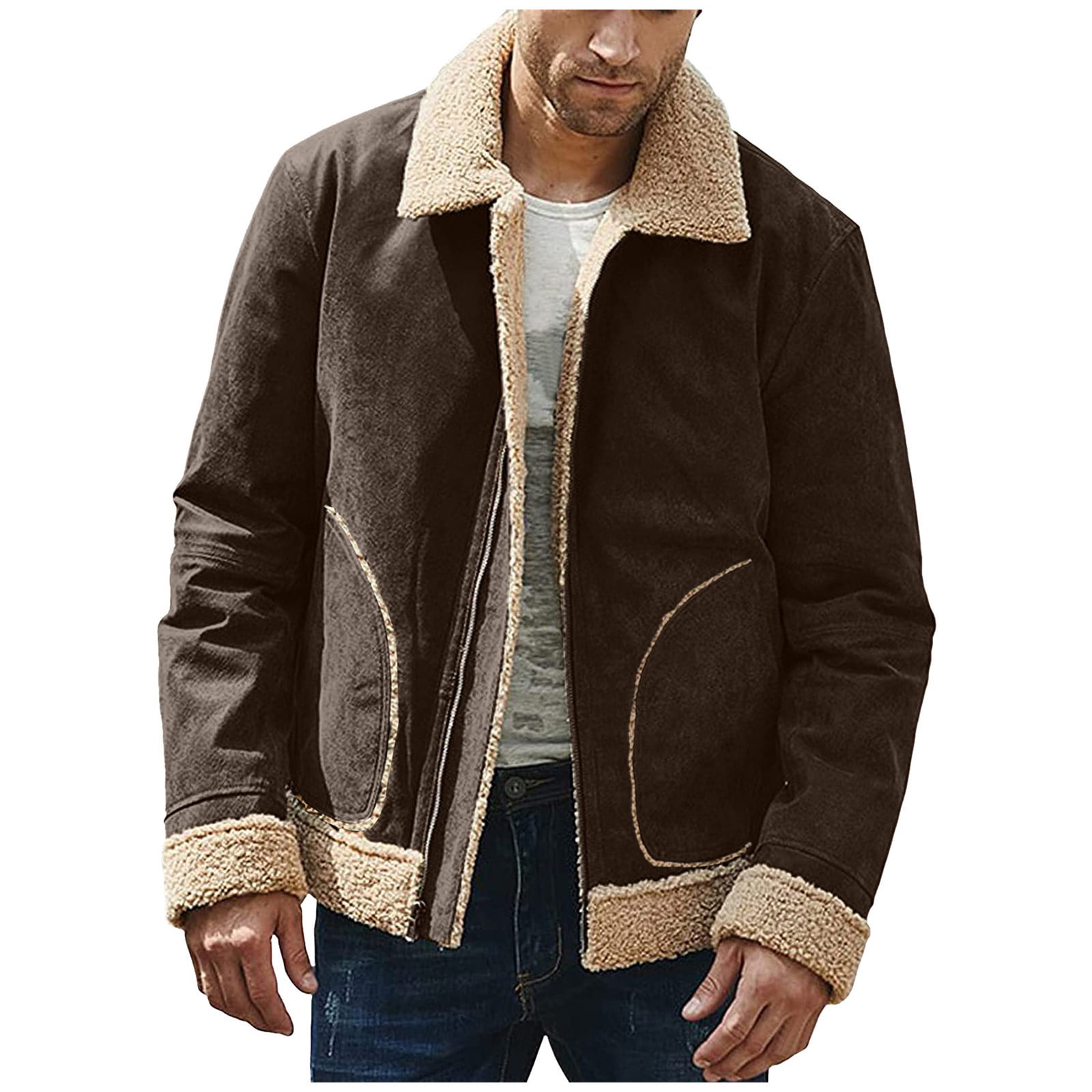 HSMQHJWE Sports Jackets For Men Plus Size Mean Jacket Men Plus Size Winter  Coat Lapel Collar Long Sleeve Padded Leather Jacket Vintage Thicken Coat