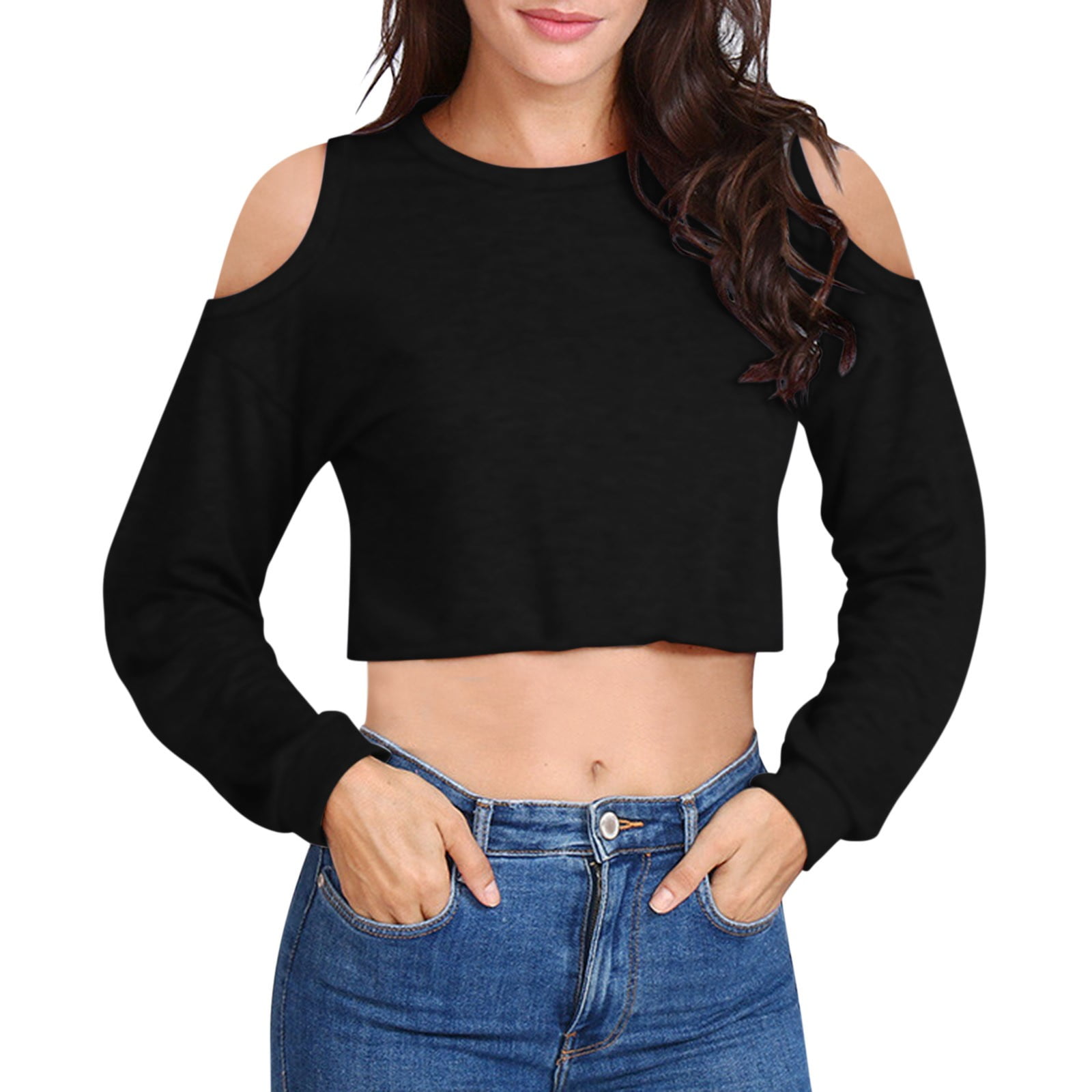 HUHOT Womens Basic Long Sleeve Off-Shoulder Short Cami Crop Tank Top Medium  Black : : Clothing & Accessories