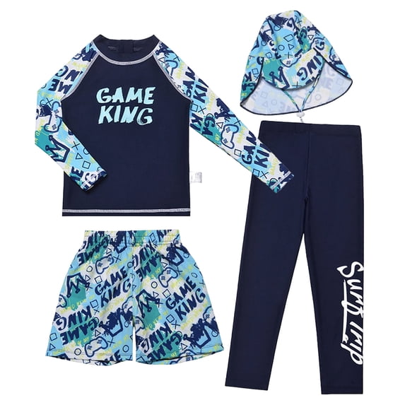 HSMQHJWE Boys Long Sleeve Swimsuit Teenager Bathing Suit Rash Guard 4 Piece Set Swimwear Size 2-16Y