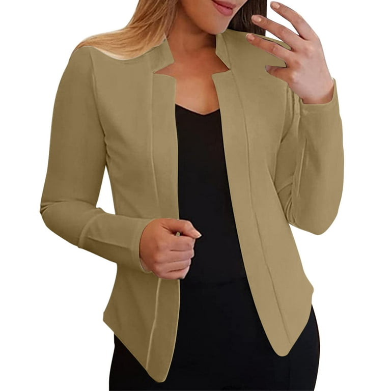 HSMQHJWE Business Casual Jacket Womens Utility Jackets Women Casual Solid  Long Sleeve Open Front Notched Collar Suit Cardigan Office Ladies Jacket