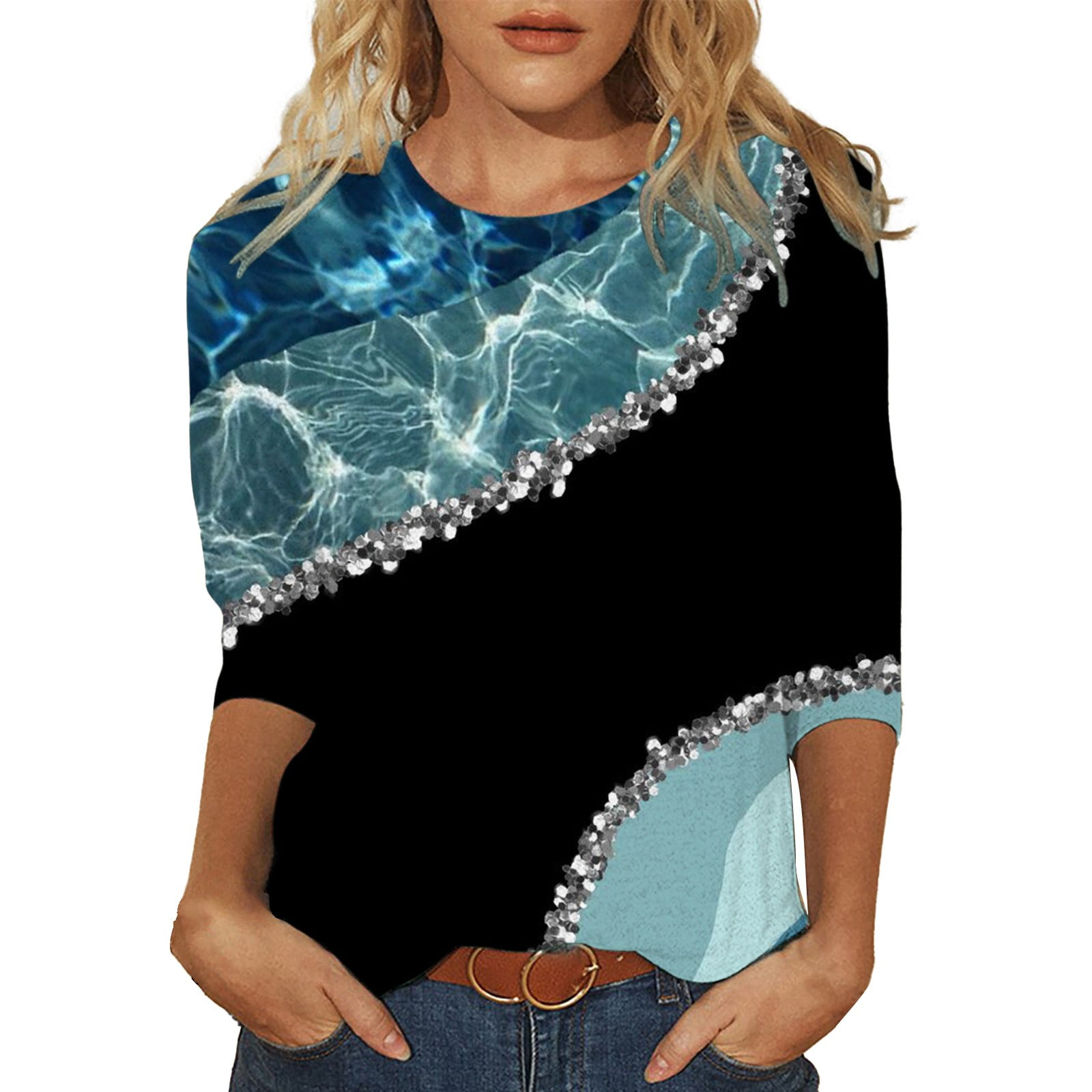 HSMQHJWE Camisetas De Mujer Woman'S Shirts Printed Tie Dye Long Sleeve