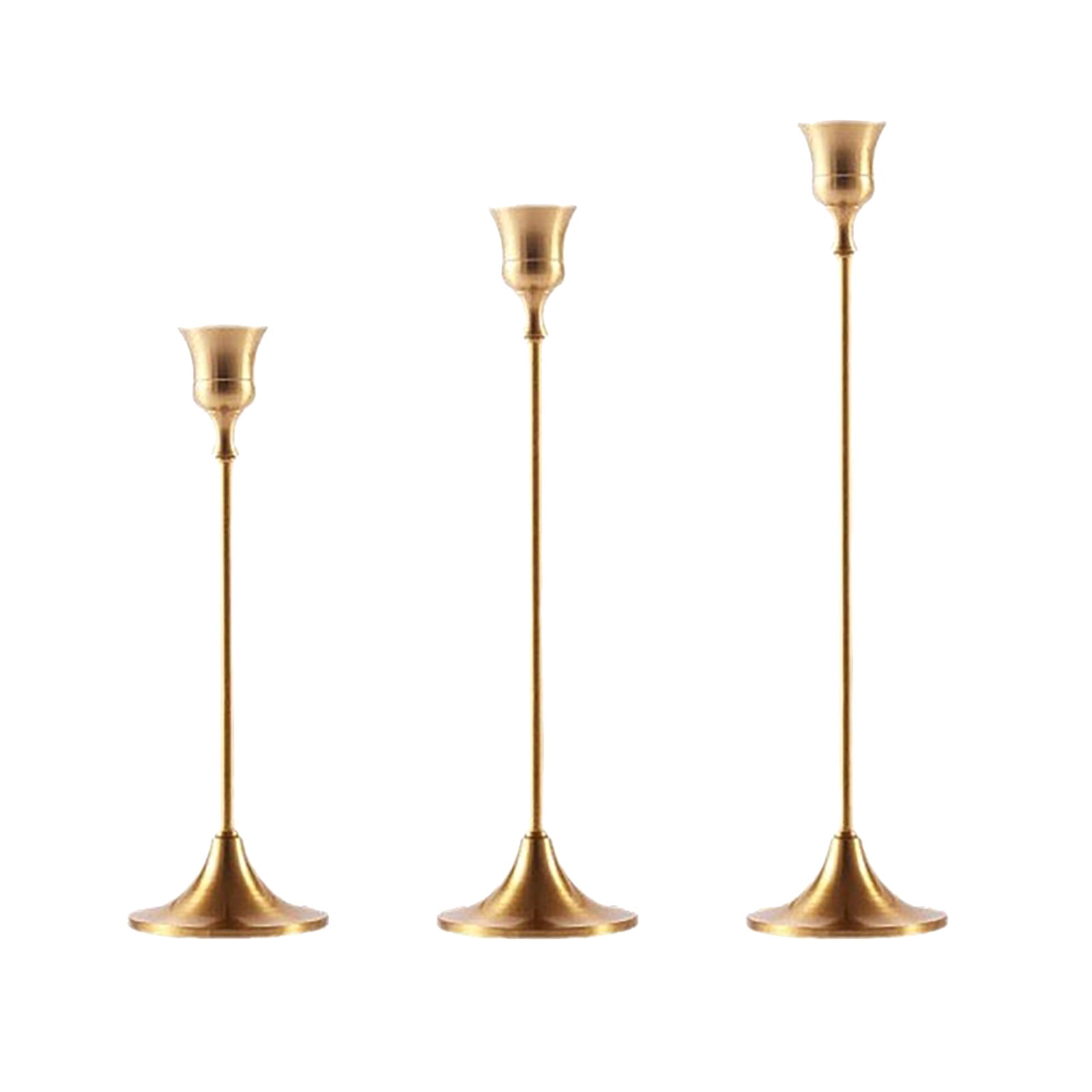 Set of 3 Brass Gold Vintage Taper Candle Holders