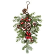 HSMQHJWE Christmas Wreaths for Front Door 21 Inch outside Artificial Rattan Christmas Teardrop Swag Winter Cones Frosted Red Berries Garland For Front Door Decor Holiday Wall 48 Outdoor Christmas Wre