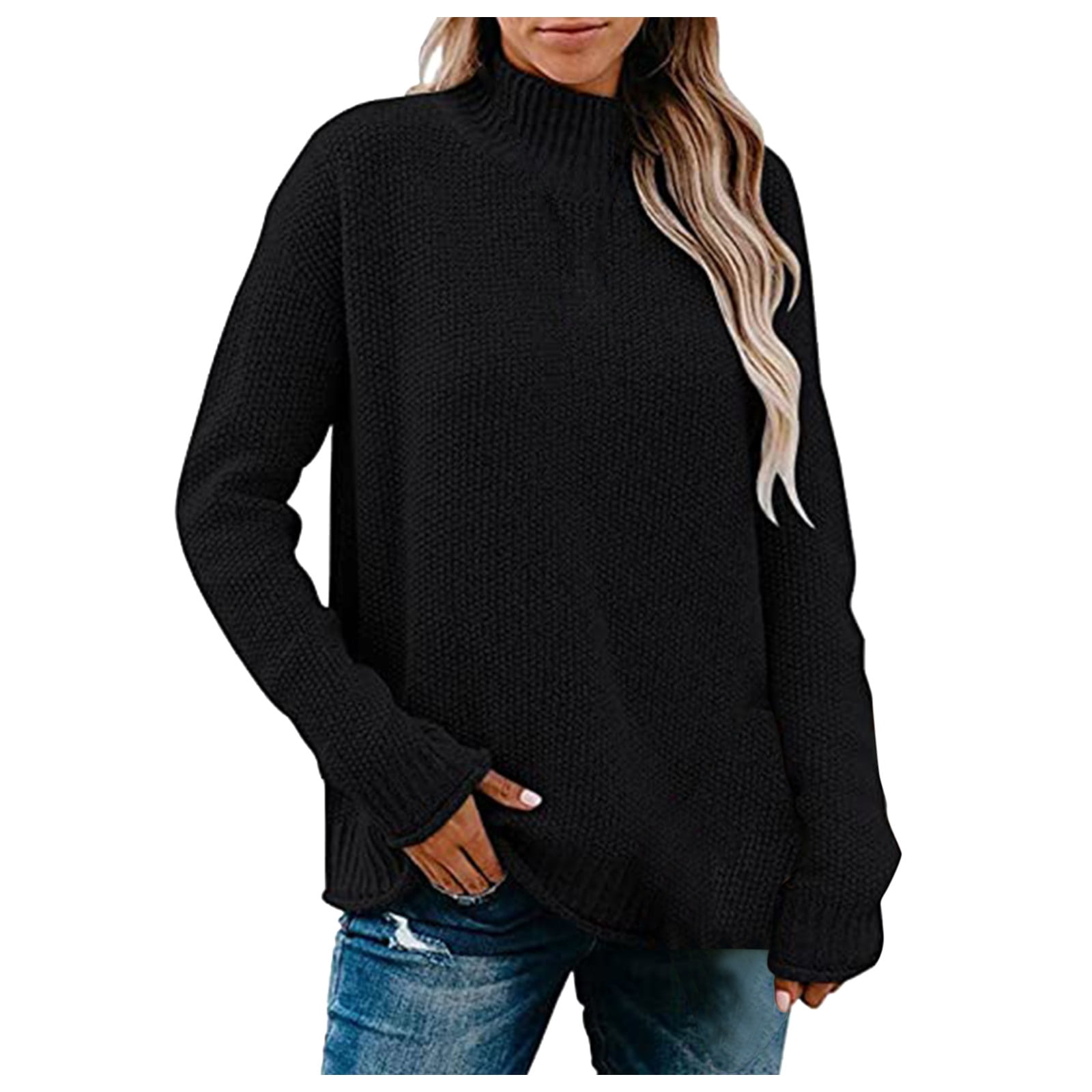 HSMQHJWE Womens Sweater Long Sleeve Dusters For Women Women'S Autumn And  Winter Jacket Casual Solid Color Short Pullover Sweater Metallic Threads  Sweater Coat 