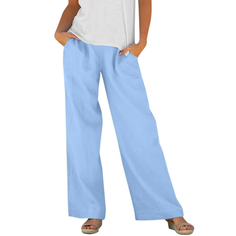 HSMQHJWE Cotton Pants For Women Cotton Pants For Women Casual Petite Womens Casual Solid Color Loose Pockets Elastic Waist Pants Long Trousers Fall