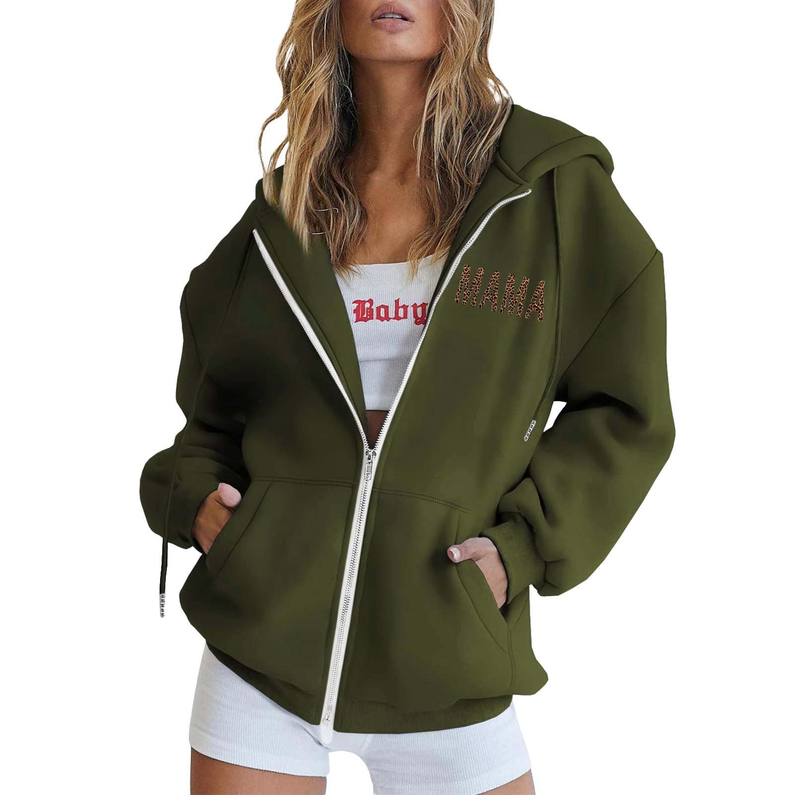 HSMQHJWE Designer Sweatshirts For Women Over Womens Casual Print Long  Sleeve Zipper Hooded Coat Pocket Sweatshirt Tops Hoodie Sweatshirt Dress