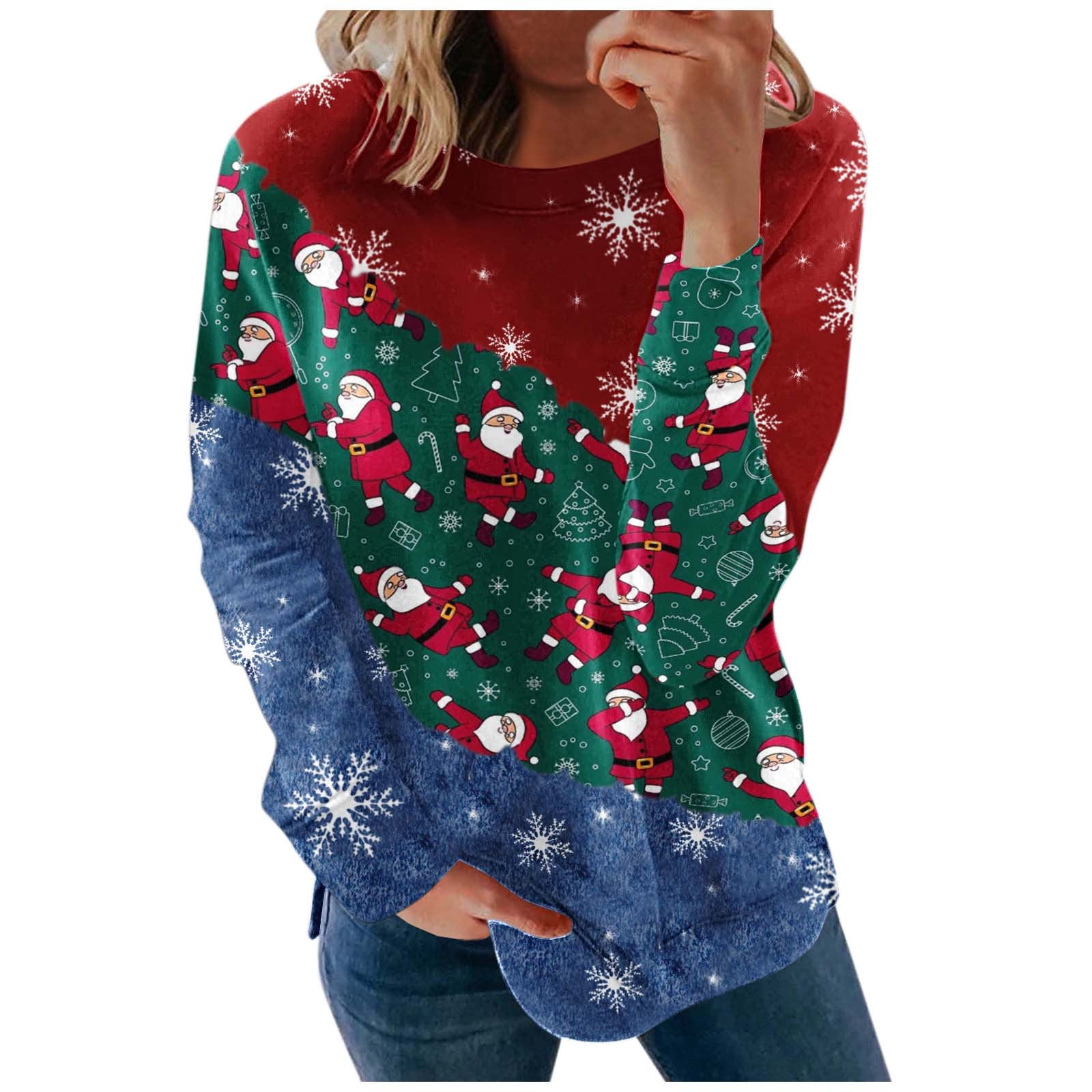 HSMQHJWE Designer Sweatshirts For Women Tan Hoodie Women Christmas Sweatshirt Top Pringting Casual O Neck Top Long Sleeves Christmas Printed Casual