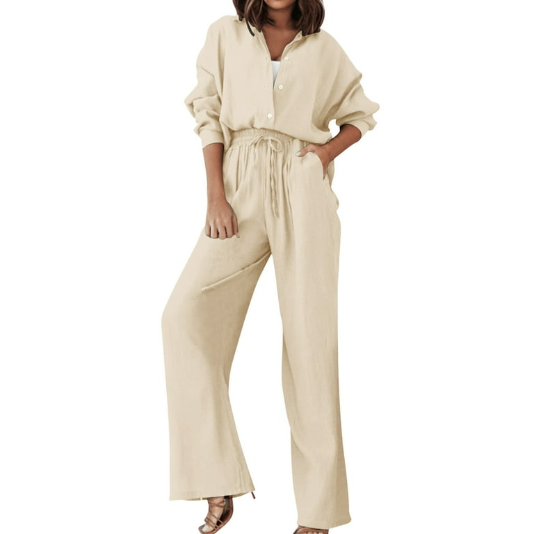 HSMQHJWE Dressy Jumpsuits For Women Wedding Guest Pant Suits For Women  Dressy Wedding Guest Petite Women'S Two Piece Outfits Set Long Si Button  Down