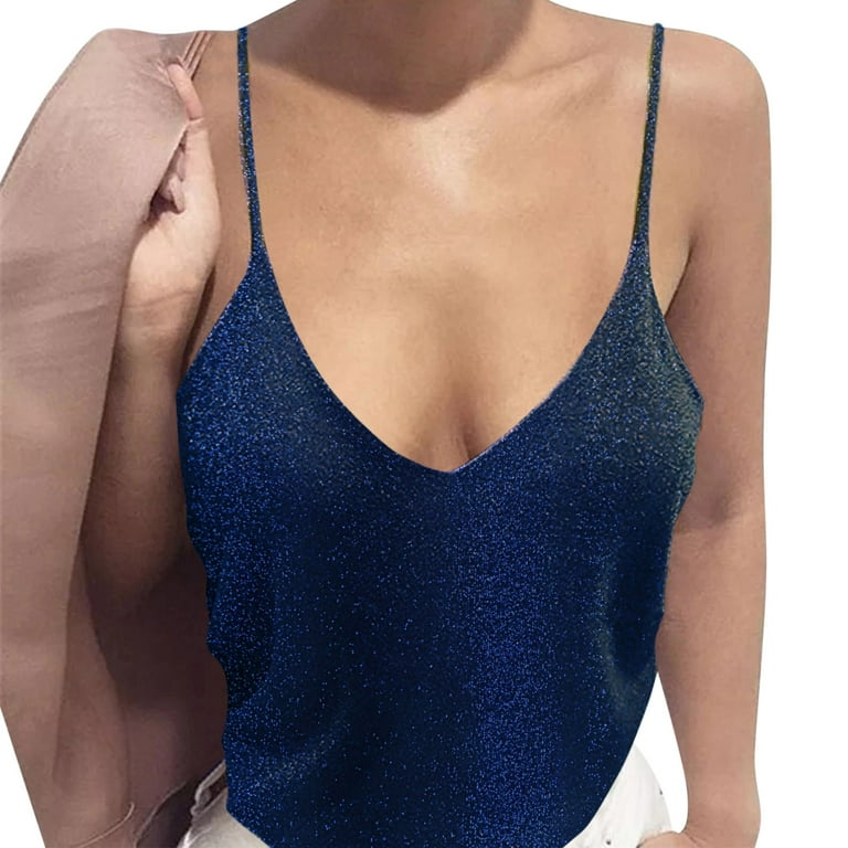 HSMQHJWE Dressy Tank Tops For Women Sleeveless Undershirts Women Bling Tank Tops For Women Casual Slim Crop Top Short Sleeve Sleeveless V Neck Solid